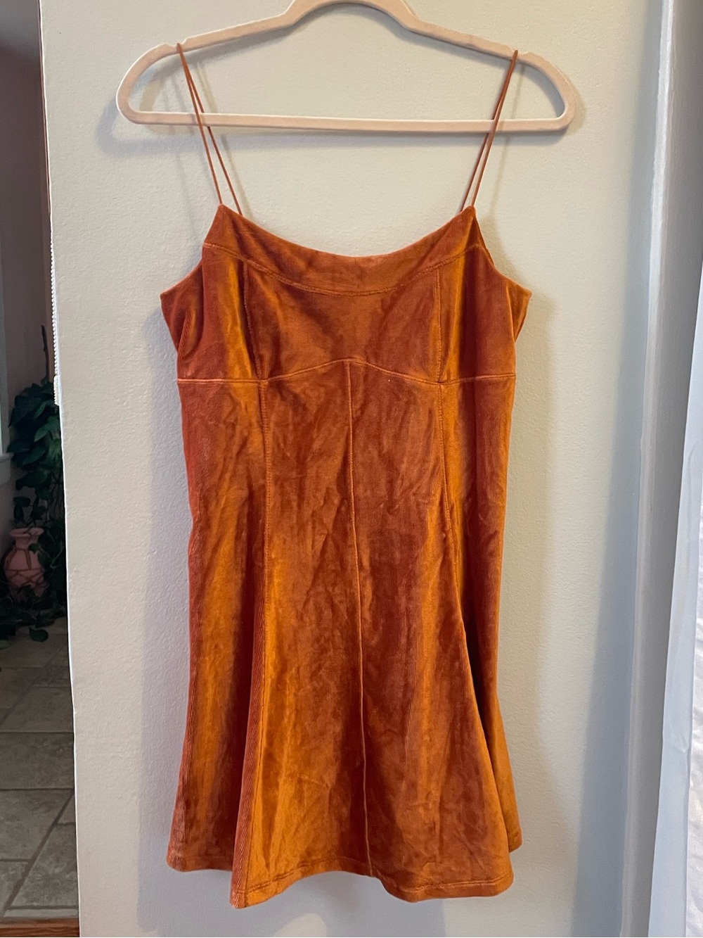 Velvet Mini Slip Dress in Rust Orange